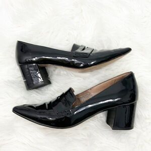 Halogen Size 7 Black Isabelle Pointed Toe Patent Leather Penny Loafer Heels
